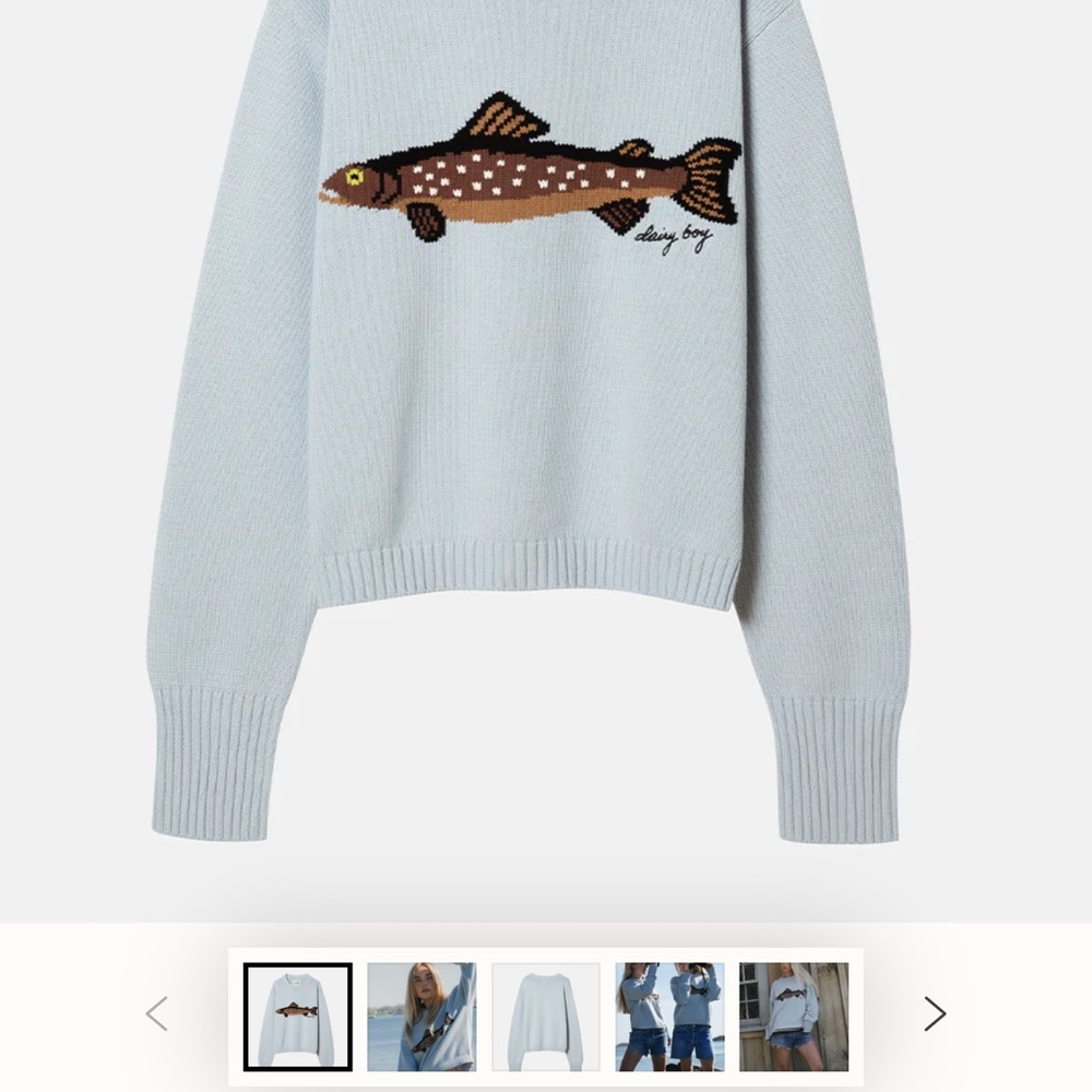 Daisy Boy Light Blue Sweater with Fish Design